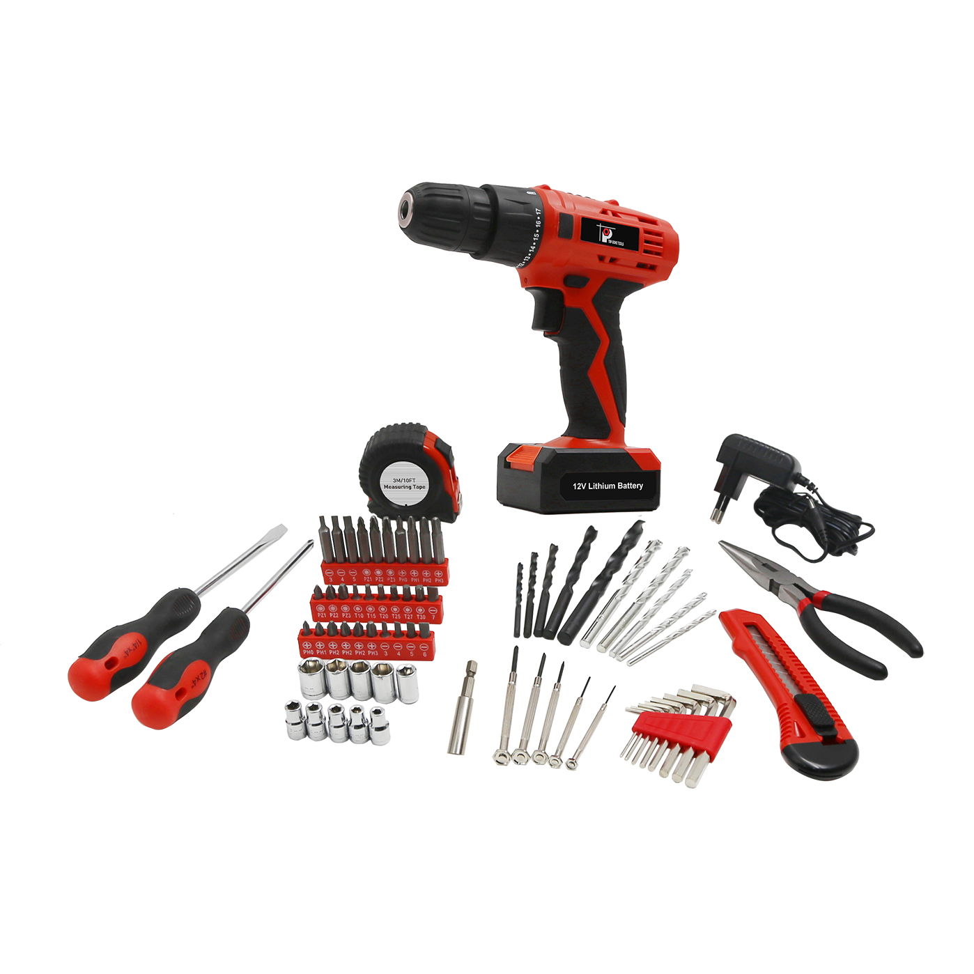 70pcs Tool Kit With 12V Lithiumion Cordless Drill BMC