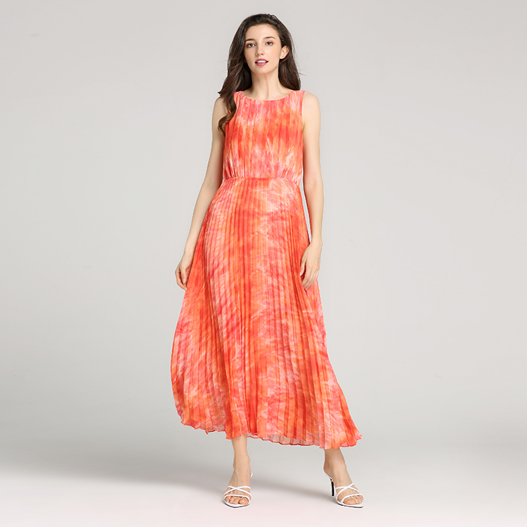 Ladies Sleeveless Casual Dresses Digital Chiffon Ruffle Dress Print Plus Size Maxi Dress Women