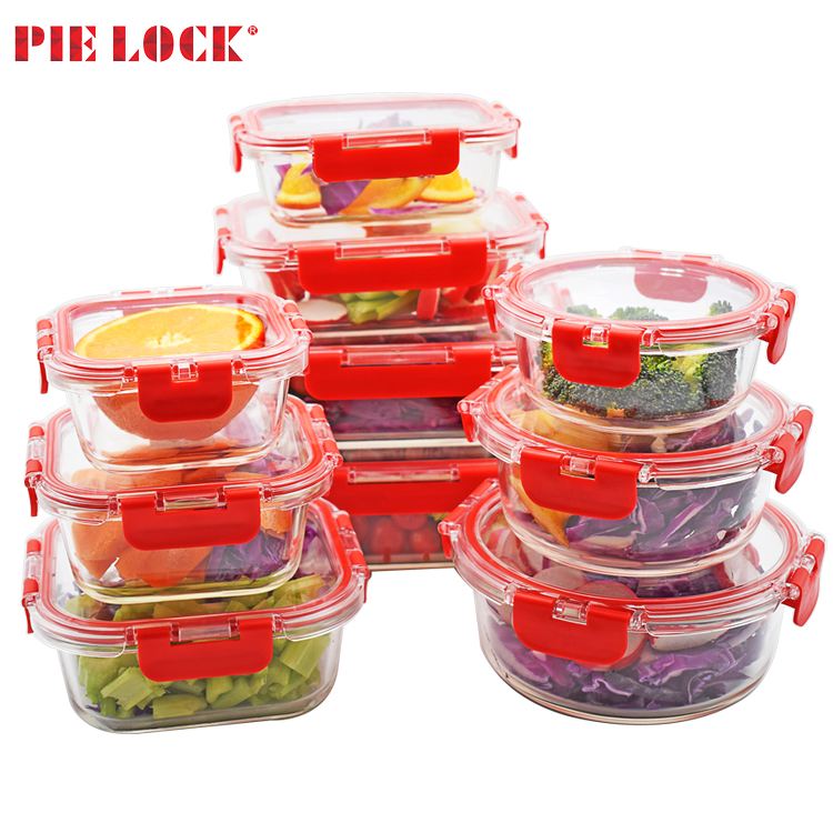 Glass food storage meal prep containers set lunch box with clear transparent ms lid
