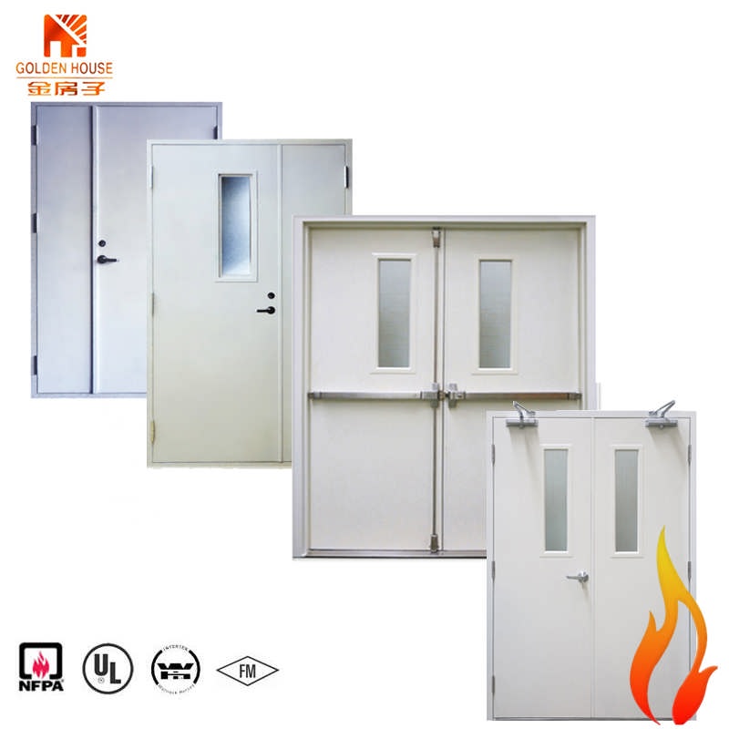 Double Steel fire door with panic bar steel double door double steel door