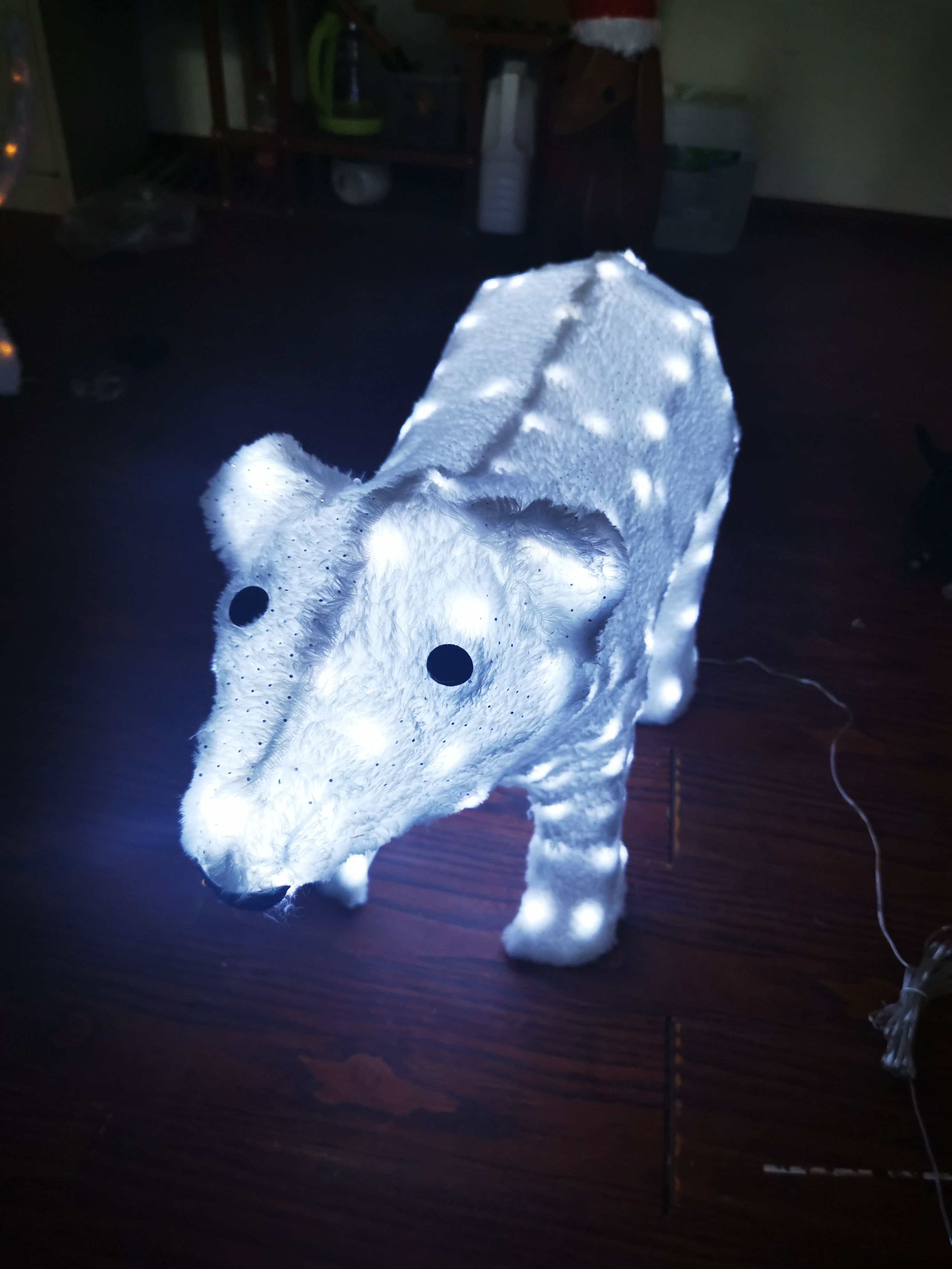 Foldable fabric bear with LED light chain