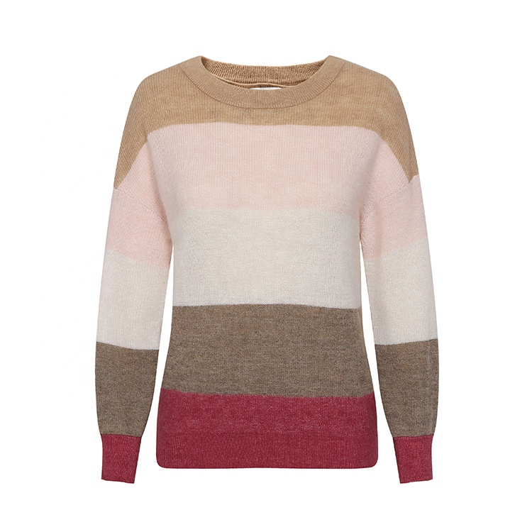 Luxury half cardigan stripe alpaca blend wool sweater woman sweaters women knitted