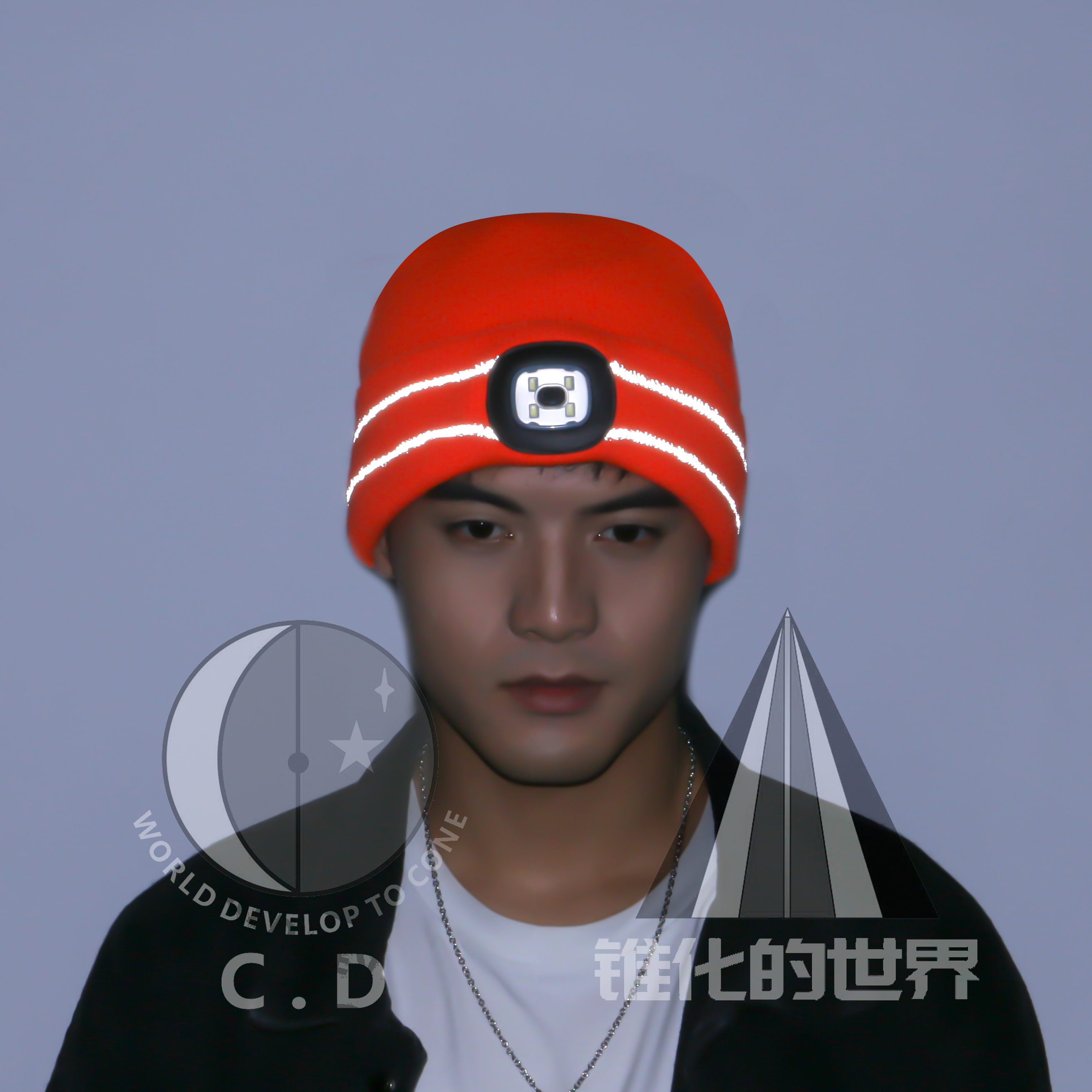 reflective stripe knitted beanie with LED