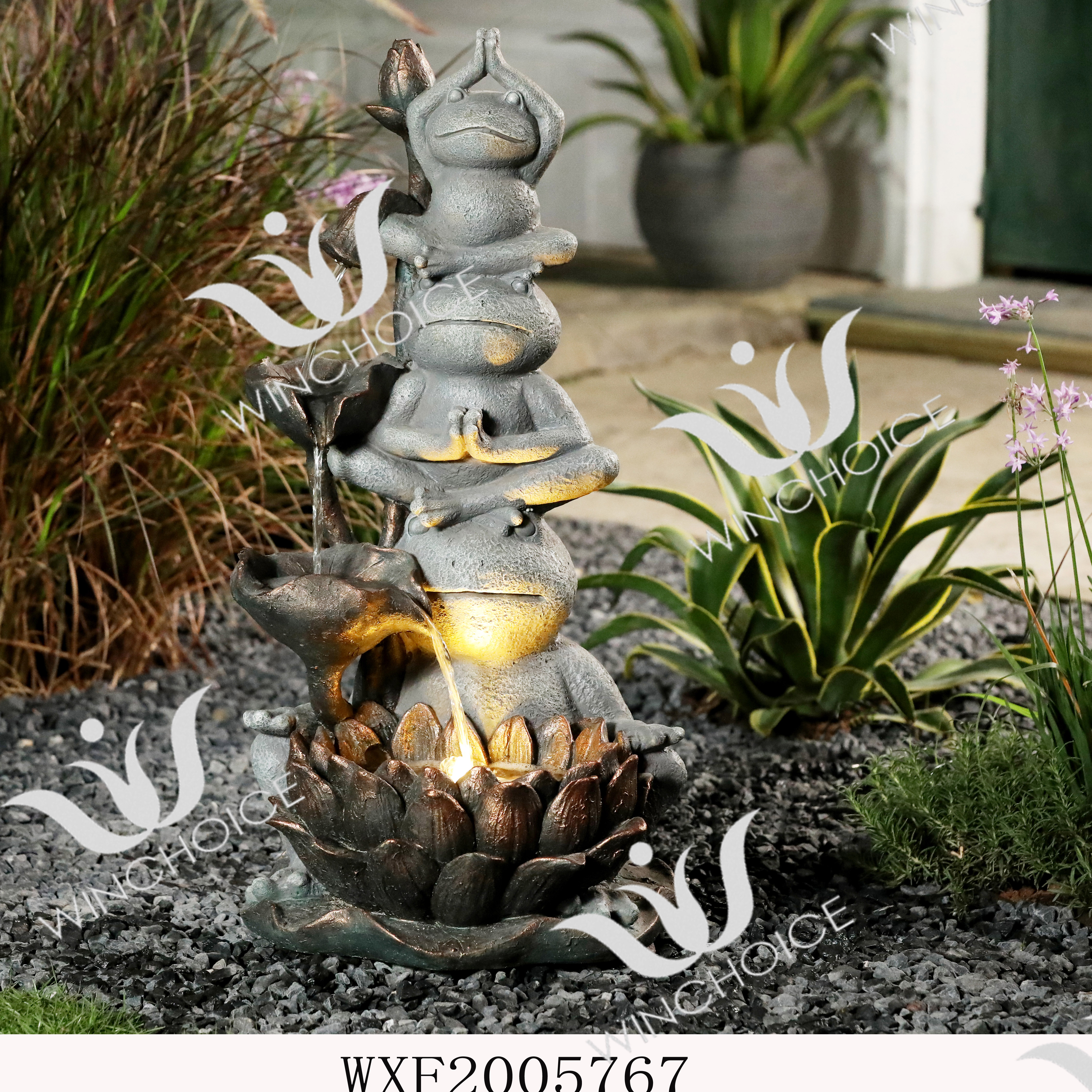 Polyresin Yoga frog fountain
