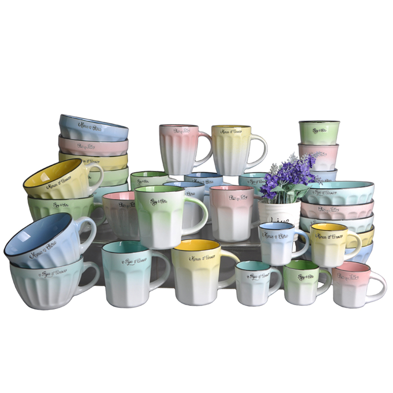 Gradient ceramic mug, macaron color, handleless mug, ceramic bowl