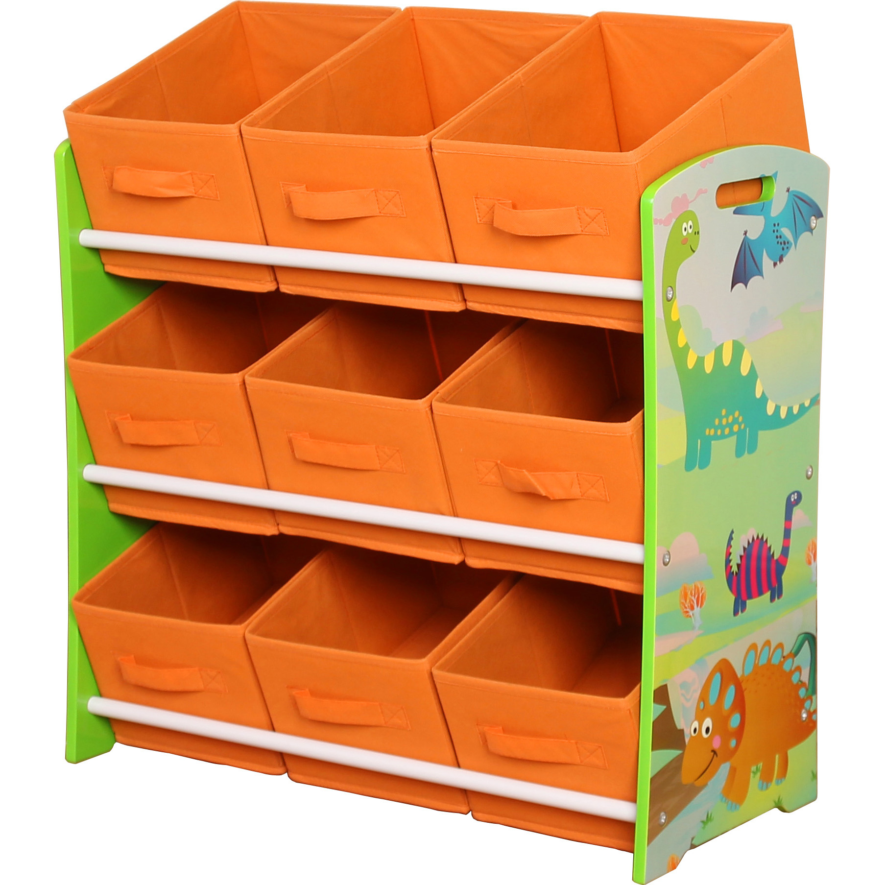 Wooden kids storage shelf with fabric bins