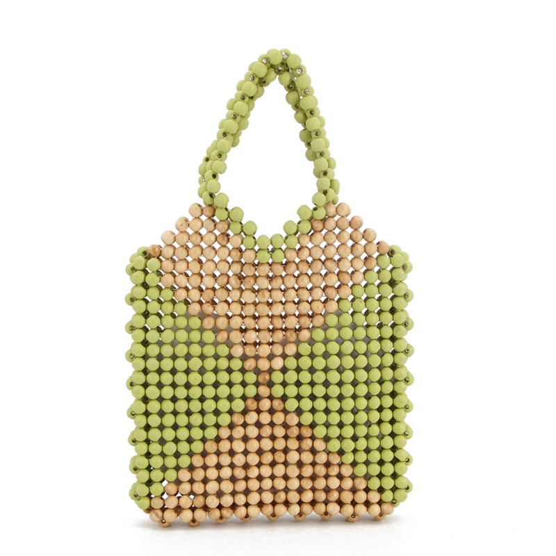 Handmade color block wood bead bag eco-friendly