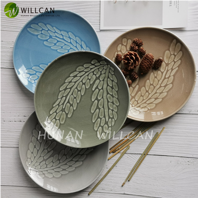 21cm Multicolor dessert plate reactive glaze with hand painted embossed design 2021 spring items high quality