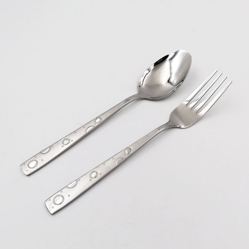 078 Dots design hand polish and sandblast stainless steel fork and spoon(OF078)