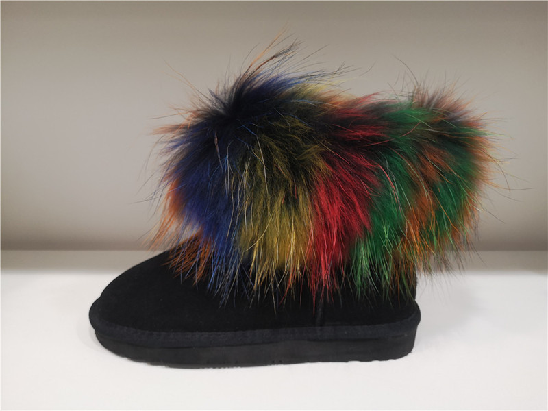 Ladies Fashion Sheepskin/Fake fur Snow Boot Winter shoes Water-Resistant Colored Raccon Fur