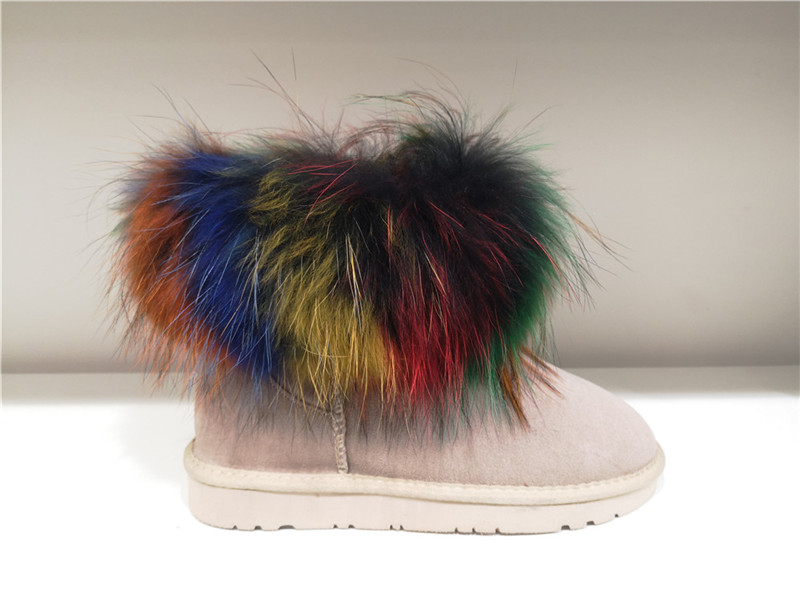 Ladies Fashion Sheepskin/Fake fur Snow Boot Winter shoes Water-Resistant Colored Raccon Fur