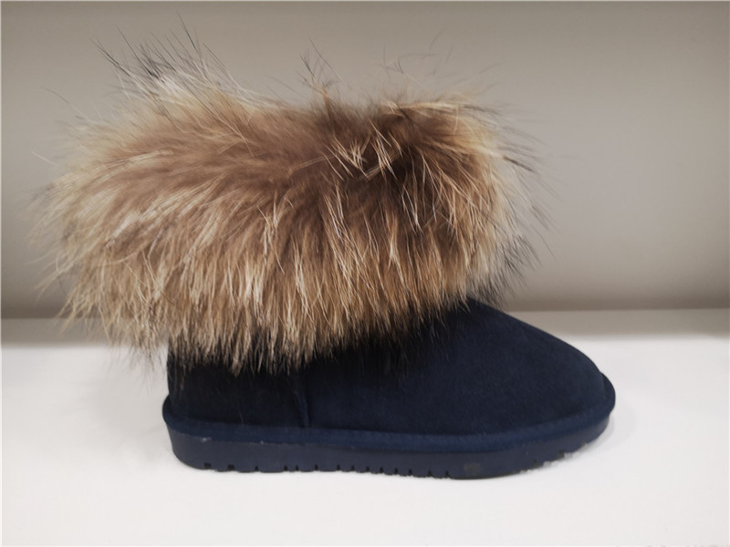 Ladies Fashion Sheepskin/Fake fur Snow Boot Winter shoes Water-Resistant Raccon Fur Cuff