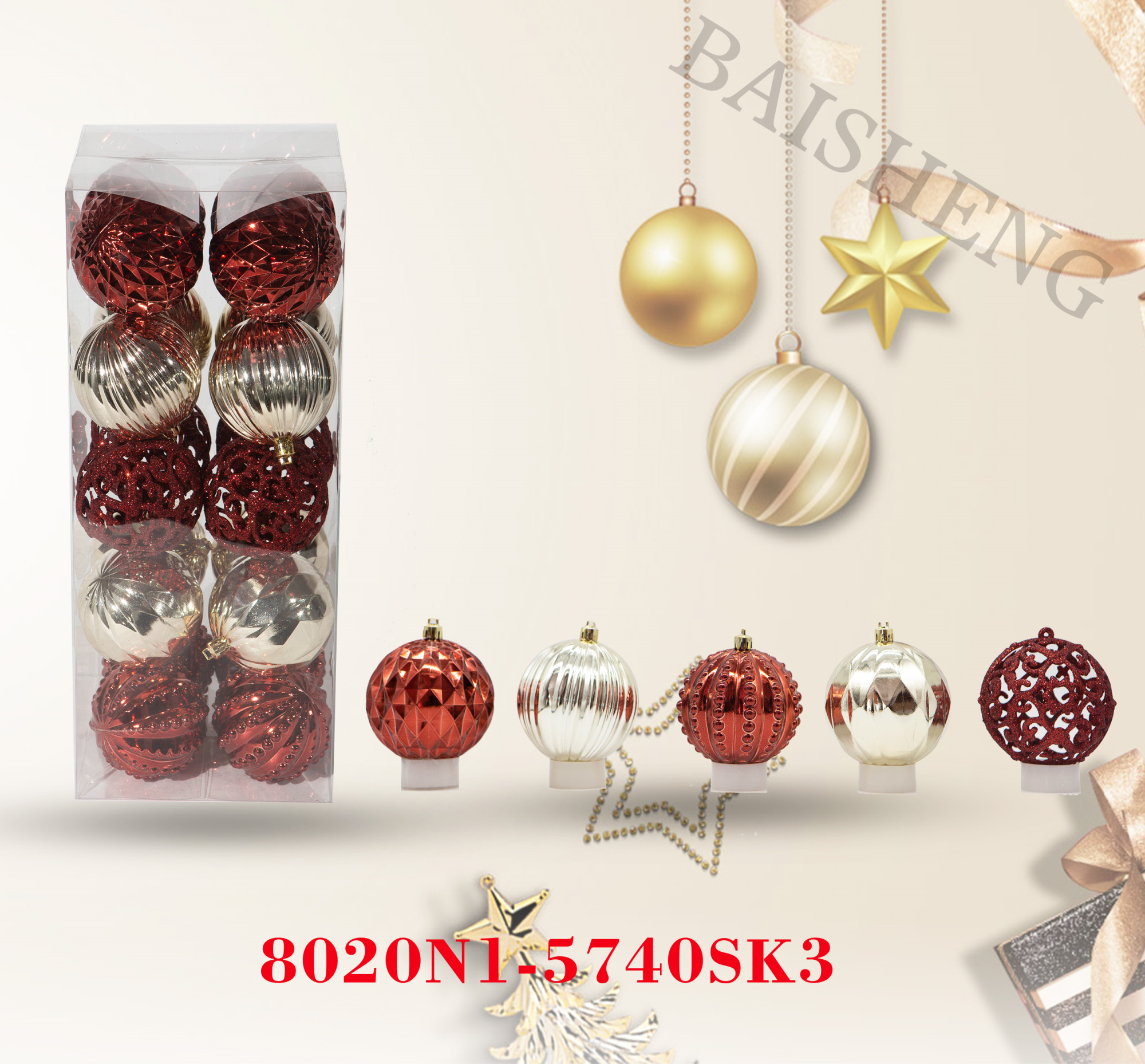 8cm Plastic Christmas Balls, 20pcs In PVC Box