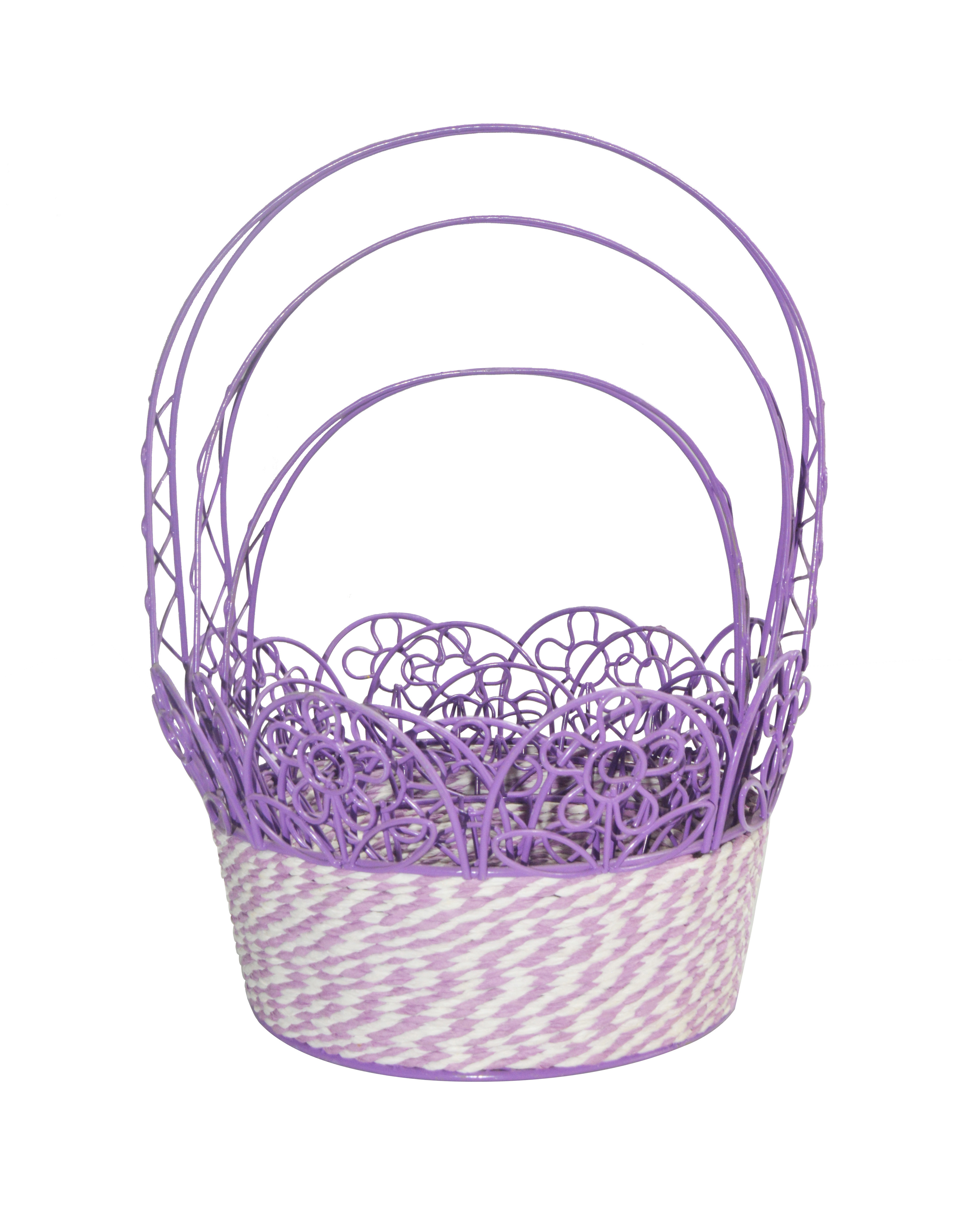 Easter paper rope metal wire candy gift storage basket set of 3