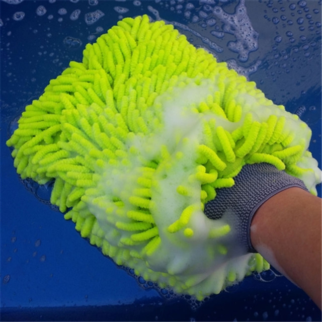 Good quality microfiber chenille coral fleece cleanning gloves dusting mitt car polishing gloves