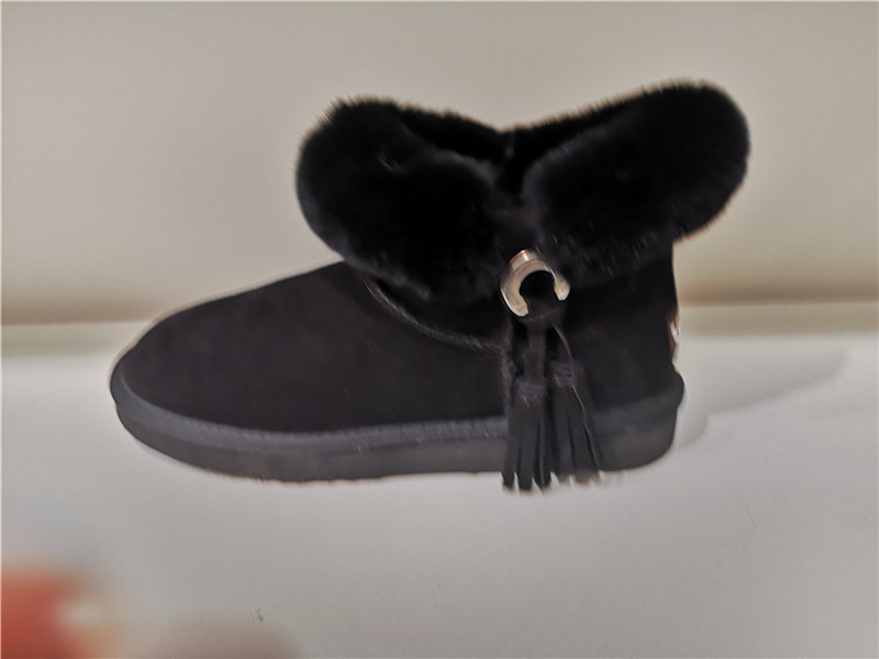 Ladies Fashion Sheepskin/Fake fur Snow Boot Winter shoes Water-Resistant Rabbit fur Cuff