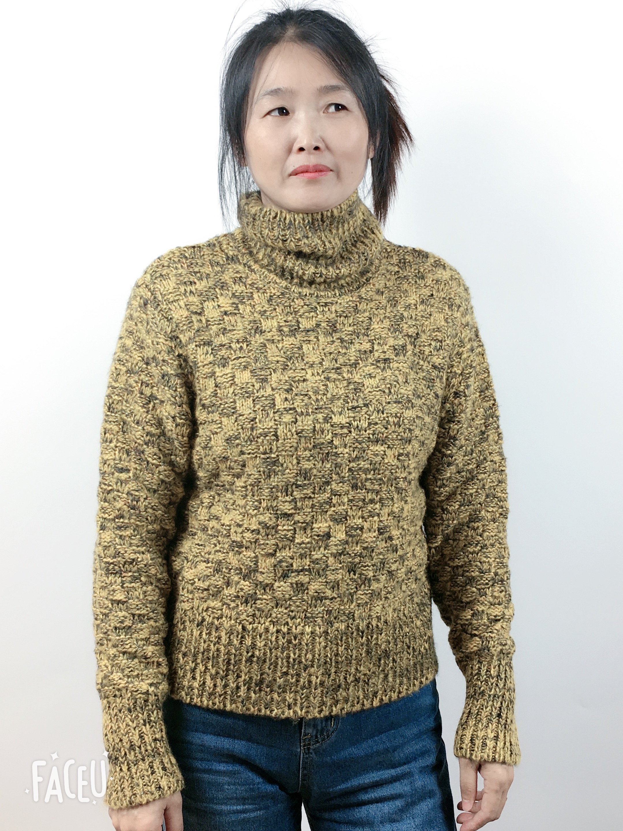 Ladies'high neck long sleeve knitted jumper