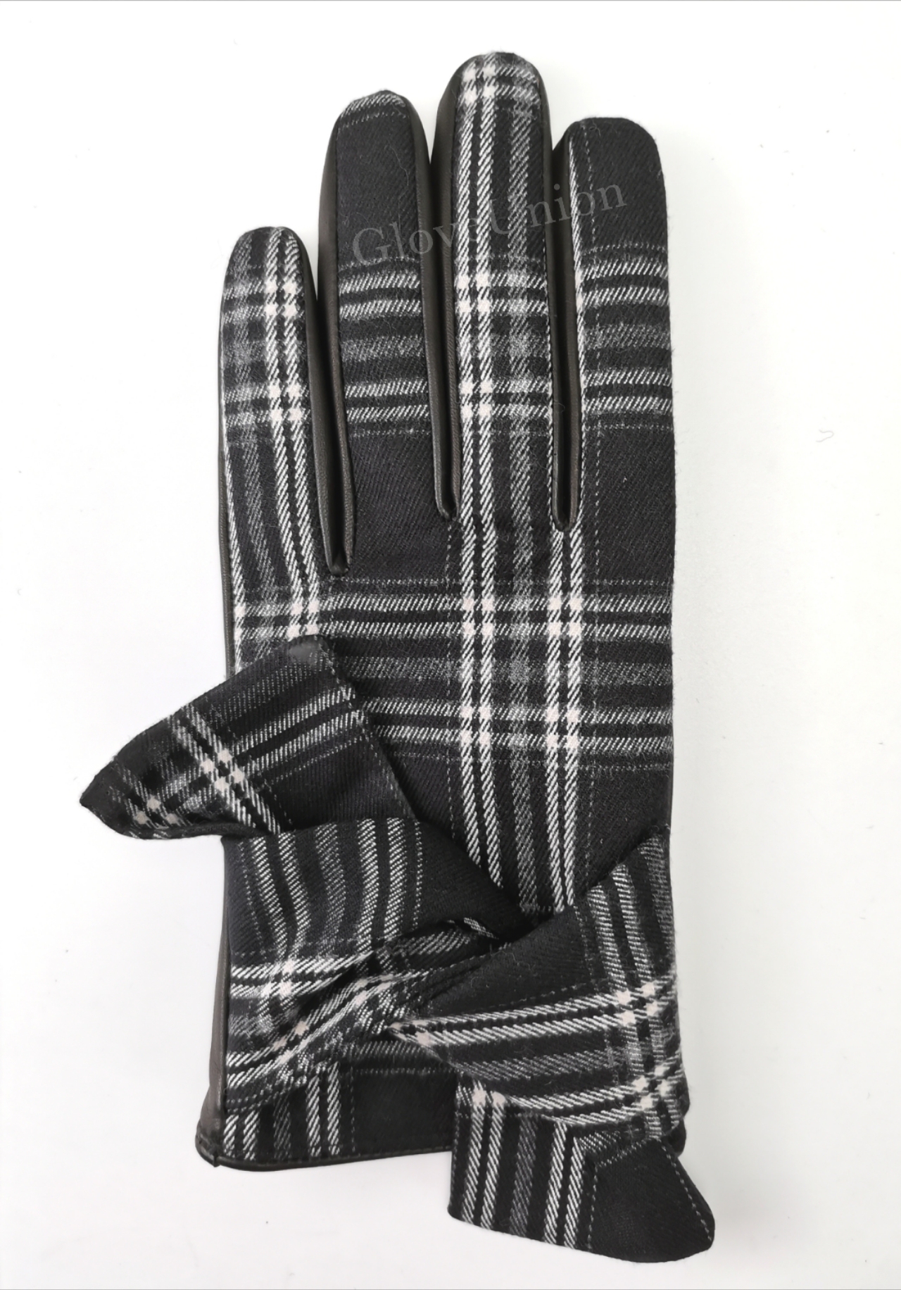 Ladies' sheepskin leather/fabric combo glove with bowknot