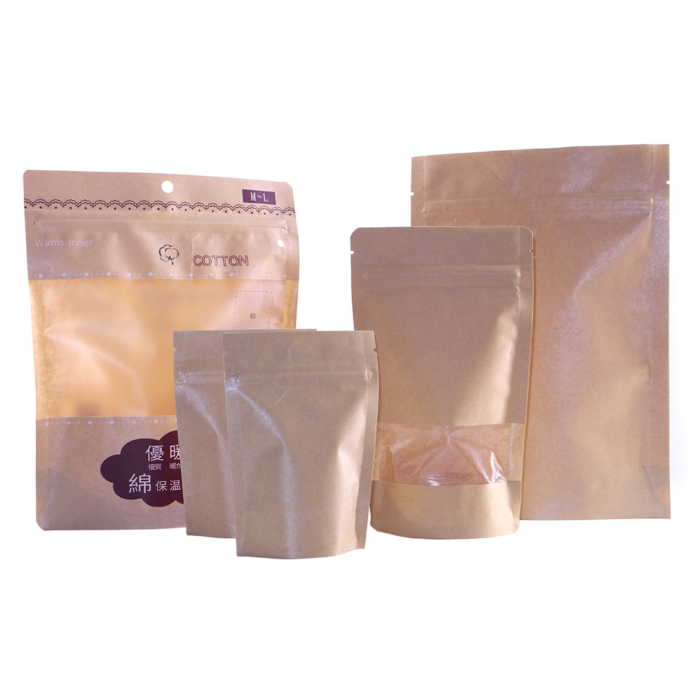 Plain Kraft Paper Stand Up Pouch with Window