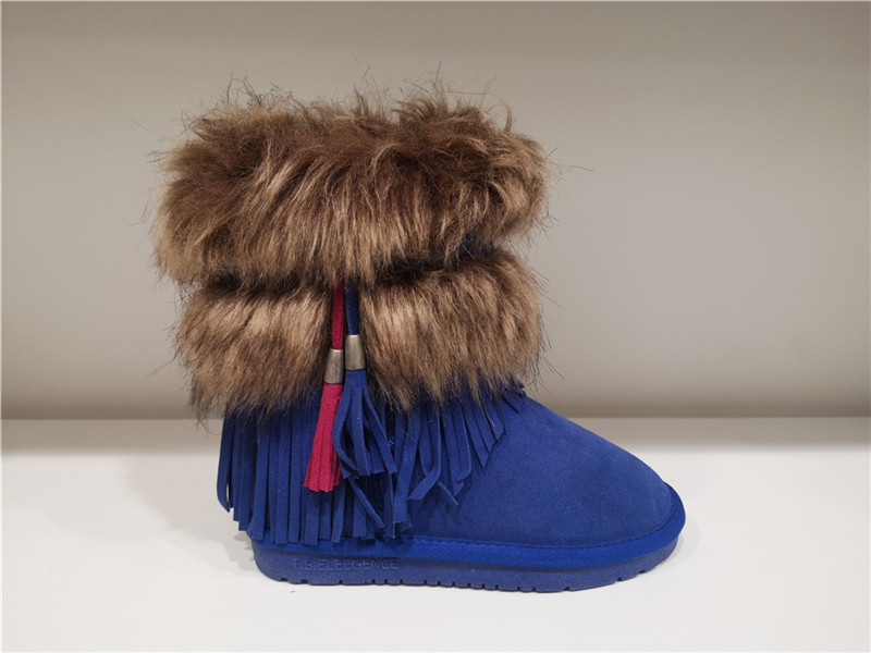 Ladies Fashion Sheepskin/Fake fur Snow Boot Winter shoes Water-Resistant Fake raccon fur cuff