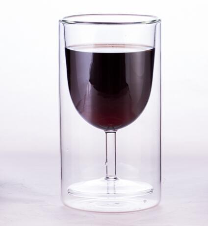 Cute Design High Borosilicate double wall glass cup with inner wine cup