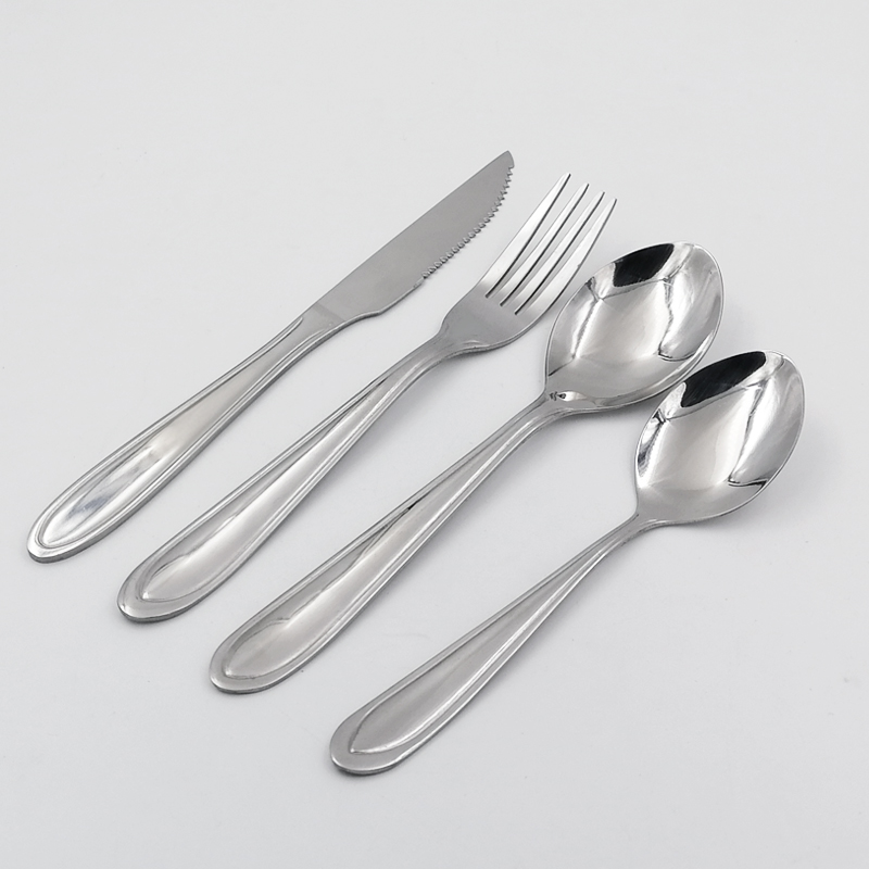 Pointed-Handle hand polish stainless steel steak knife, fork, spoon and tea spoon