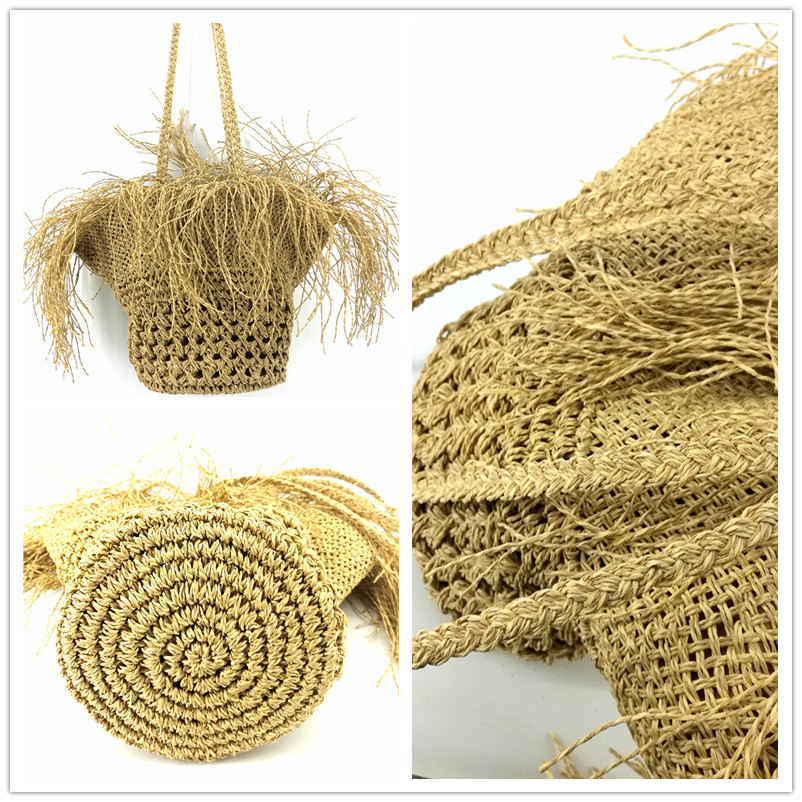 Straw bag with long tassel for women