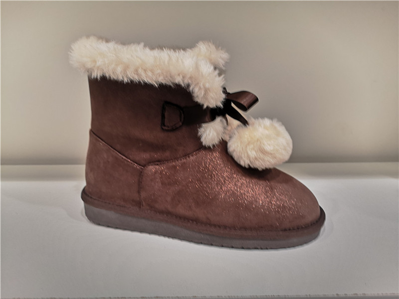 Ladies Fashion Sheepskin/Fake fur Snow Boot Winter shoes Water-Resistant PU Fur Ball