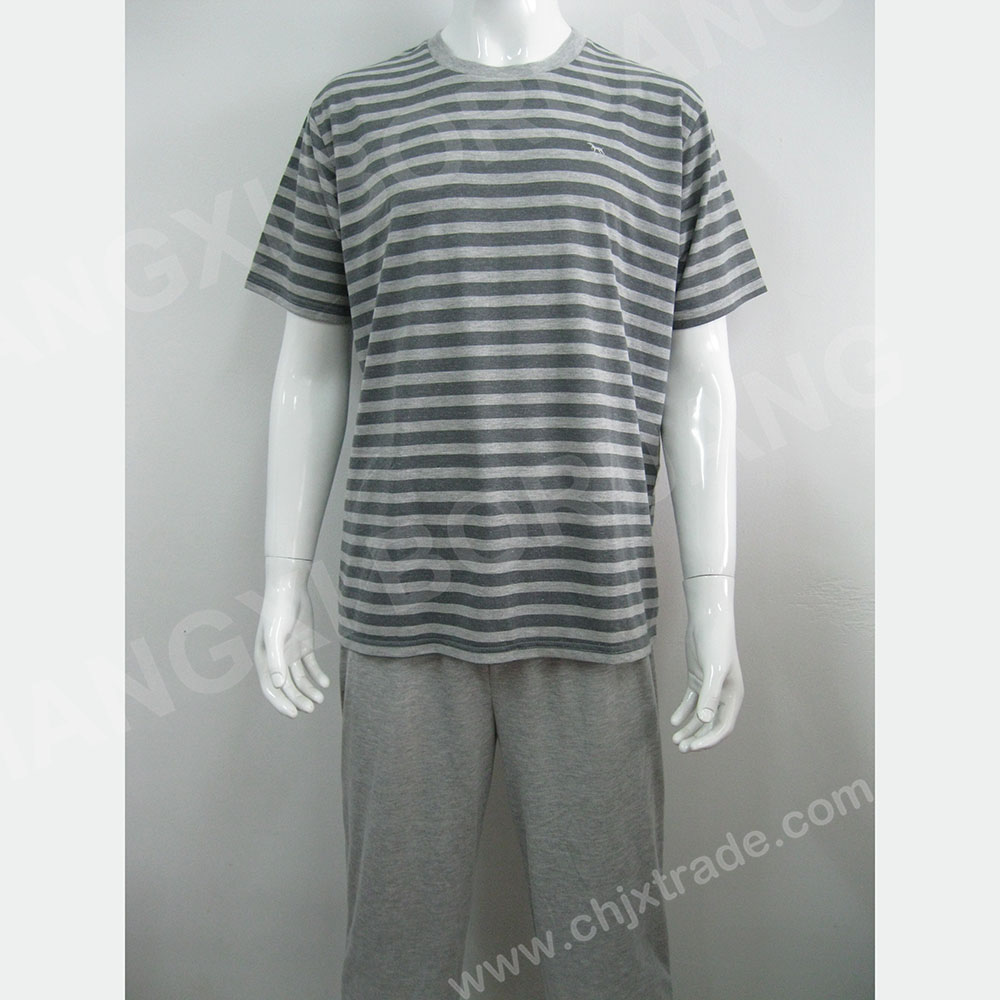 Mens Tc 60/40 Yarn Dye Striped Pajama Set With Embroidery