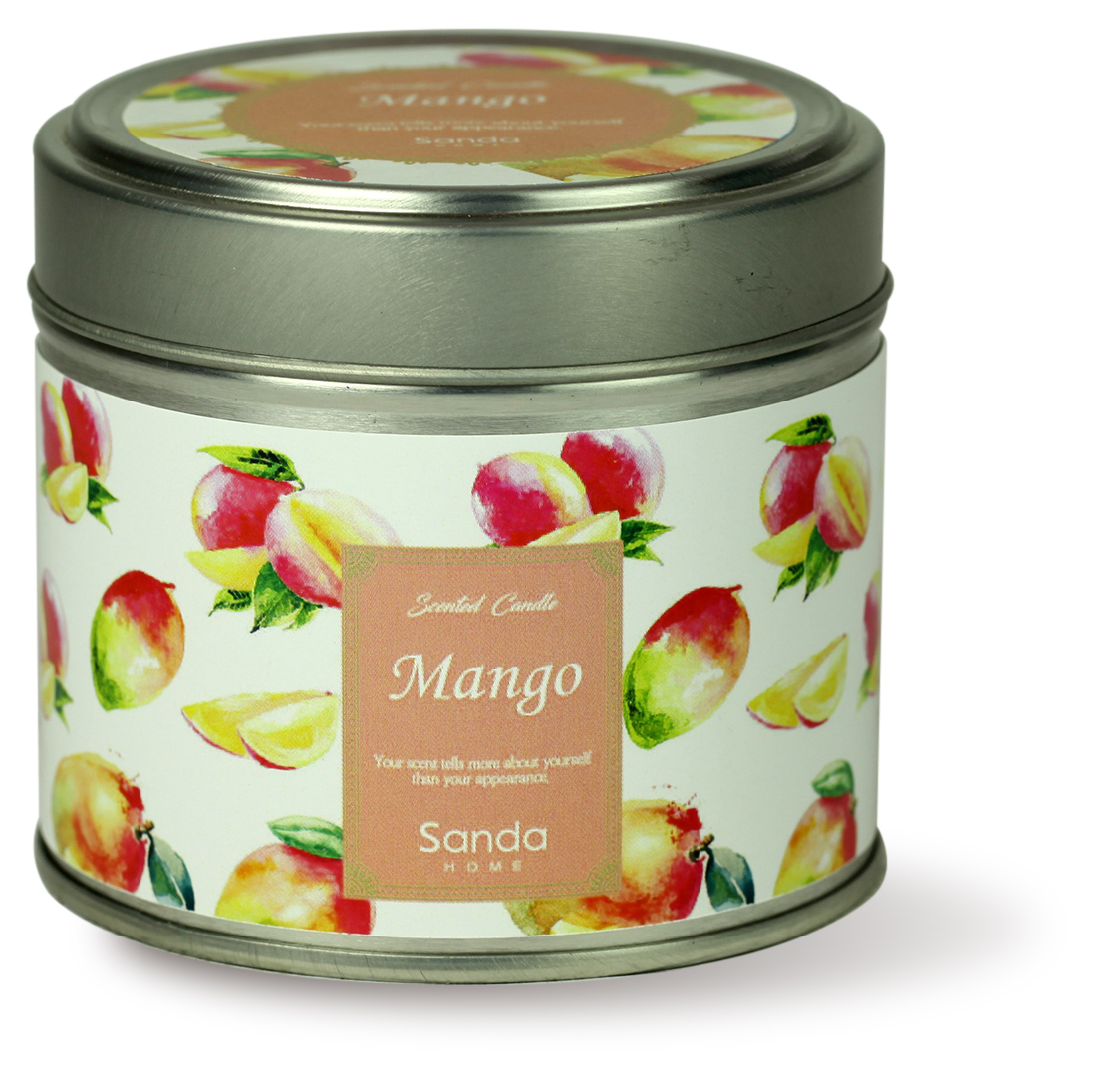Scented candle in a tin candle holder