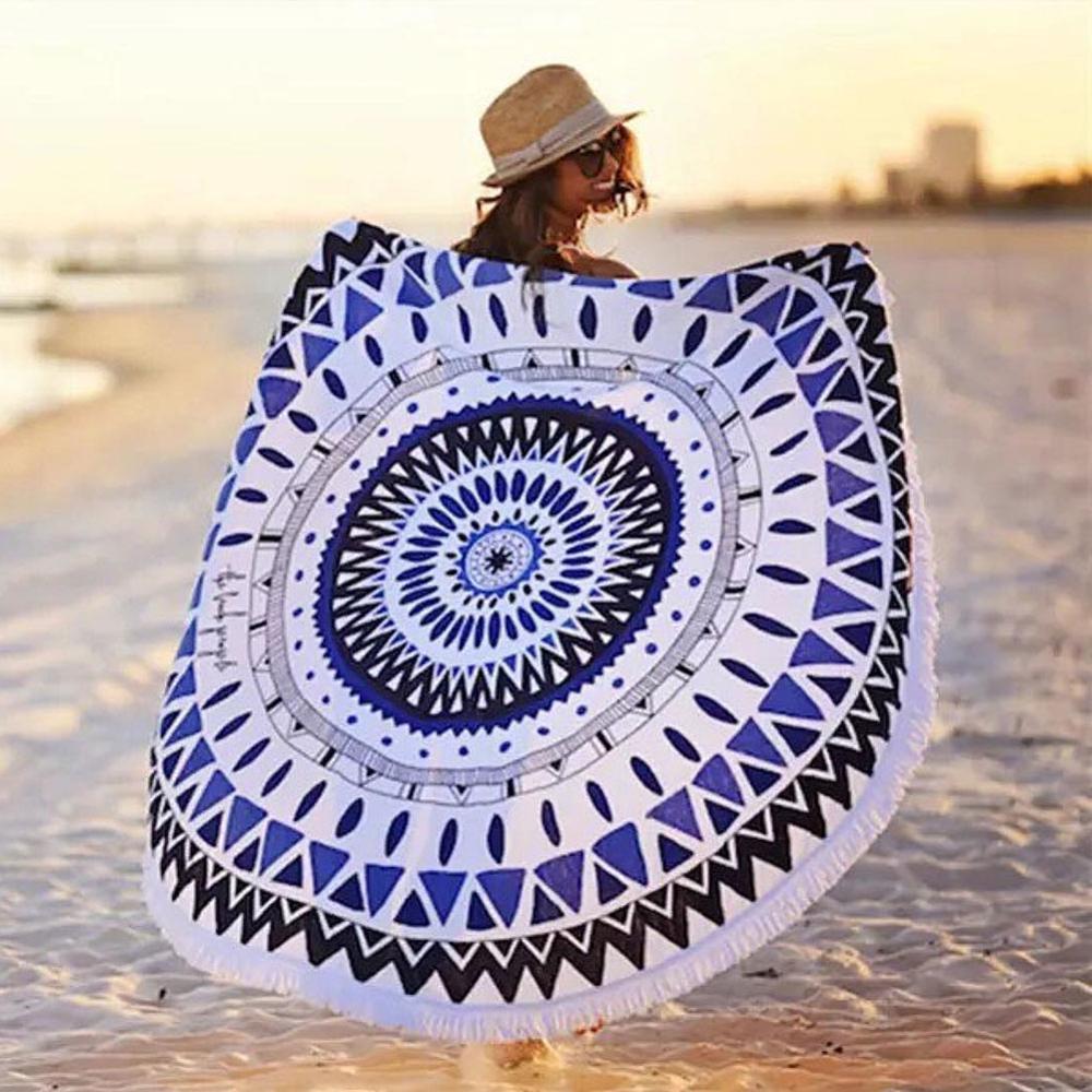 microfiber round beach towel with tassel