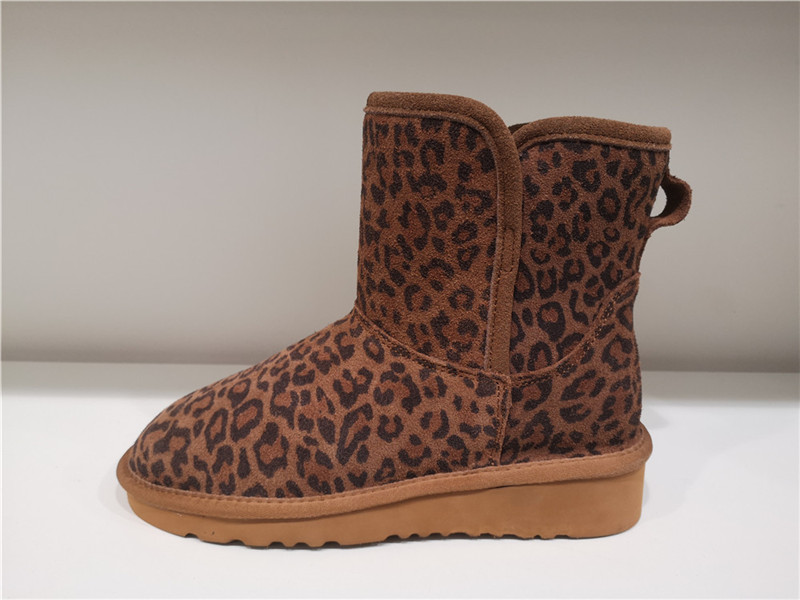 Ladies Fashion Sheepskin/Fake fur Snow Boot Winter shoes Water-Resistant Leopard Pattern