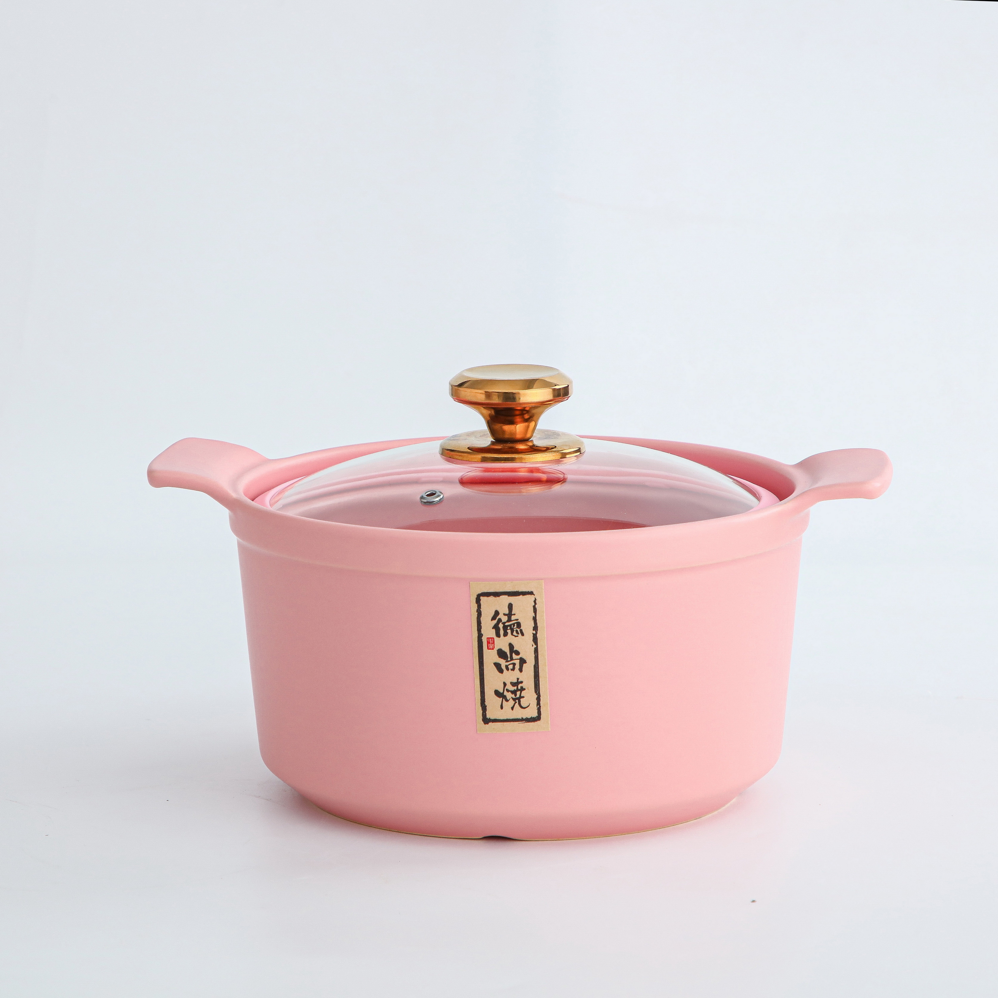 Heat resistant pink soup pot with glass cover