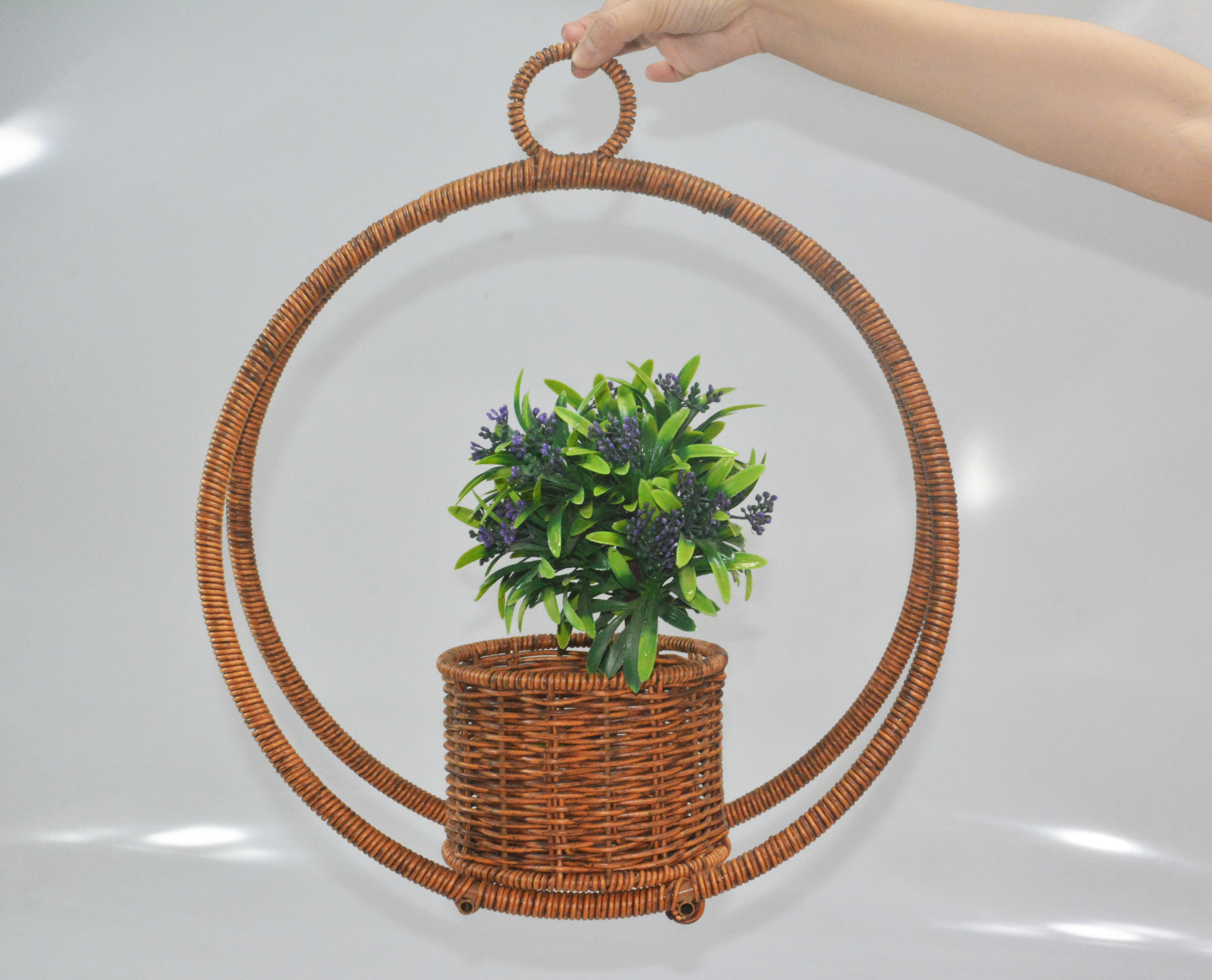 Plastic rattan handwoven hanging flower basket
