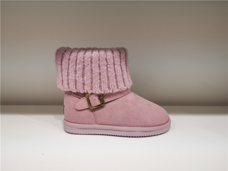 Children Fashion Sheepskin/Fake fur Snow Boot Winter shoes Water-Resistant Knitting Wool Cuff