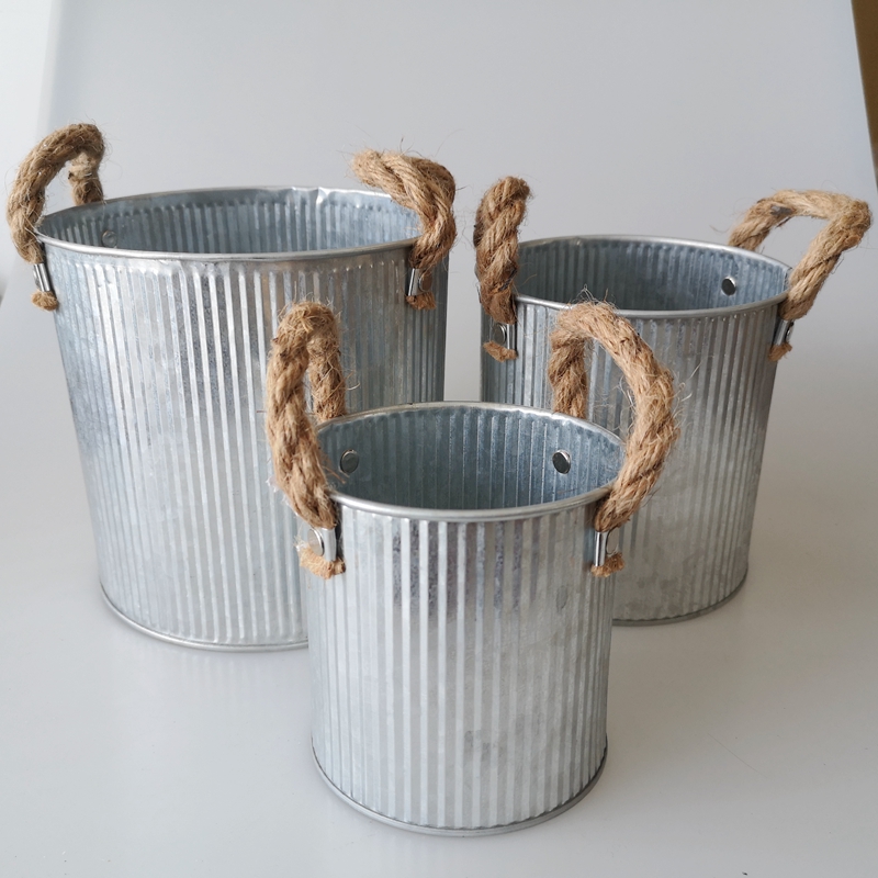 SET OF 3 Natual round zinc cylinder pots