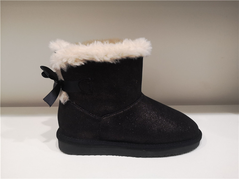 Ladies Fashion Sheepskin/Fake fur Snow Boot Winter shoes Water-Resistant PU One Bow