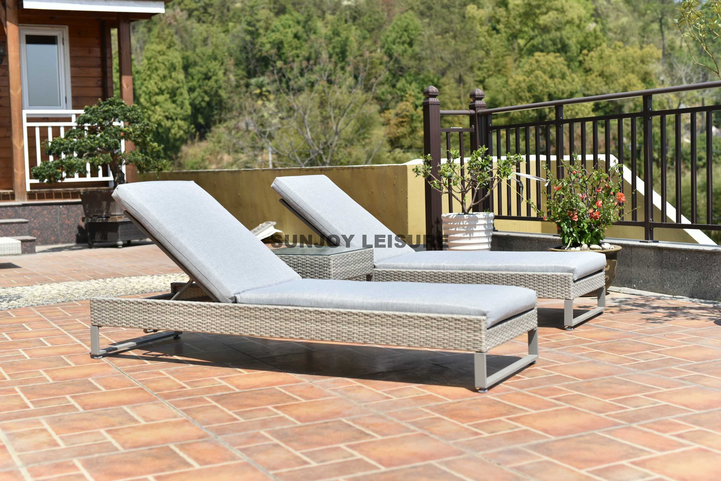 3 pcs rattan sunlounger set