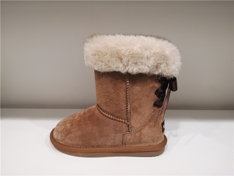 Kids Fashion Sheepskin/Fake fur Snow Boot Winter shoes Water-Resistant Kids Bow
