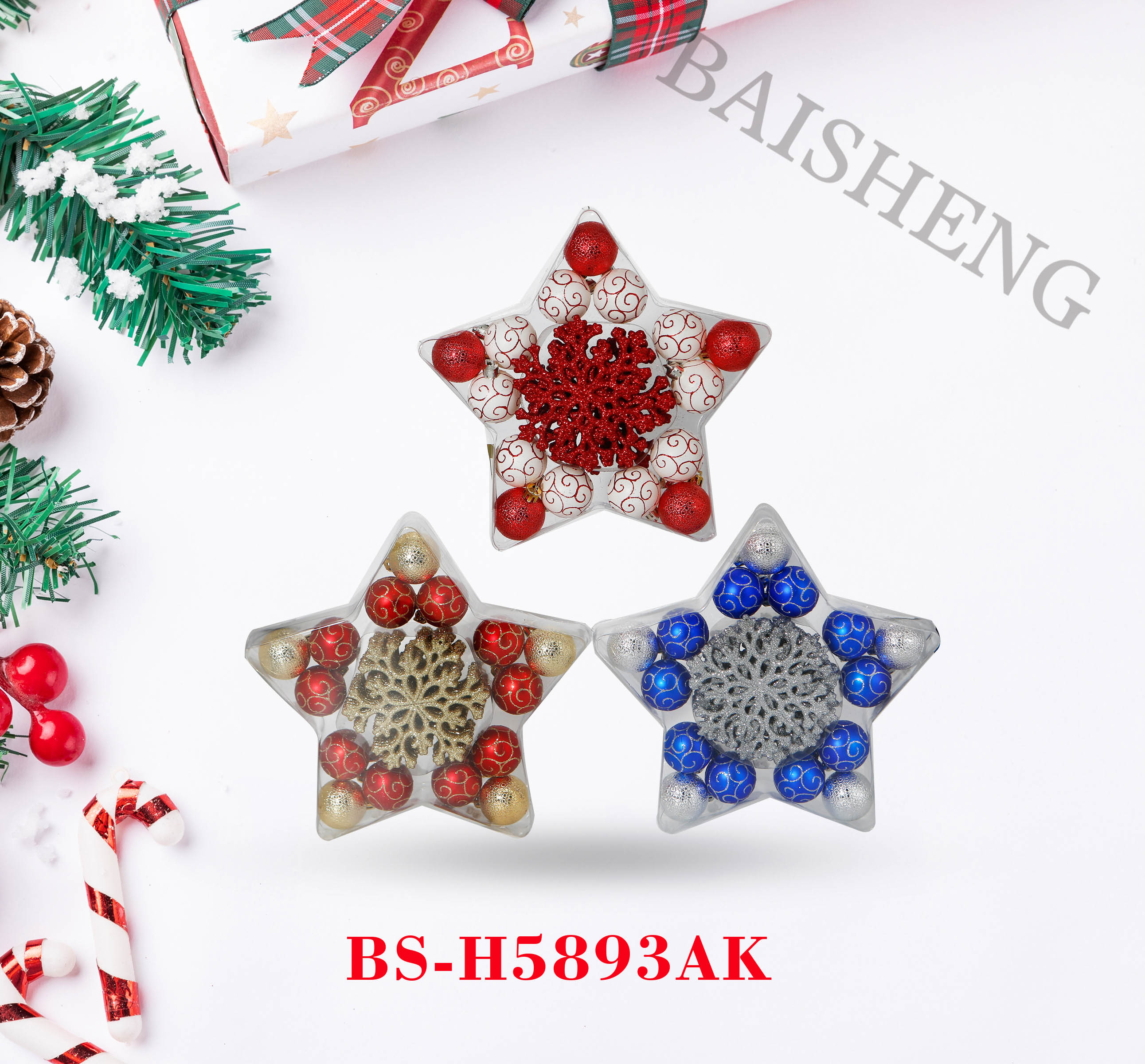 25pk Christmas Balls In Star Shape PVC Box