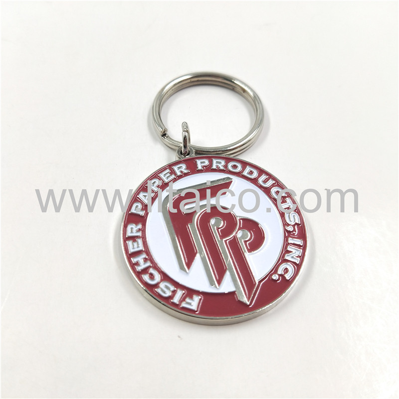 Red circle metal keychain