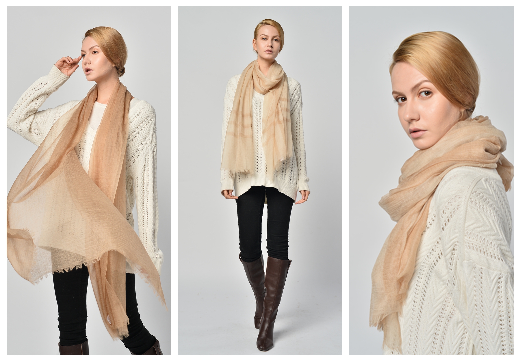 camel wool worsted scarf