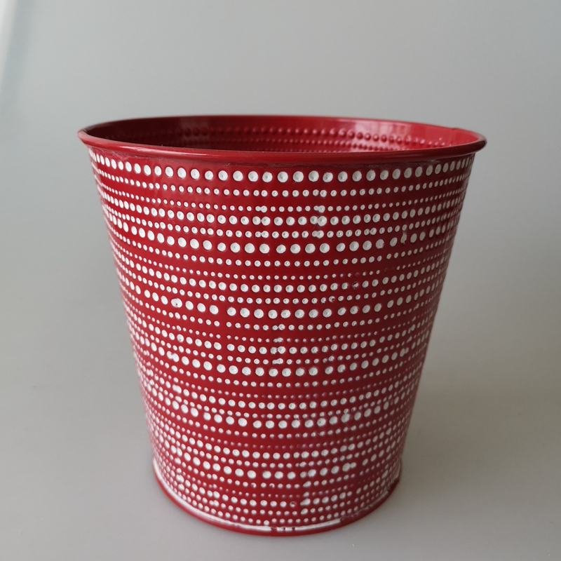 Christmas RED metal pot with dots around the body