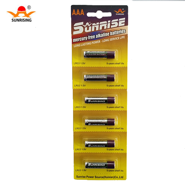 AAA alkaline battery with 6 blister card packing