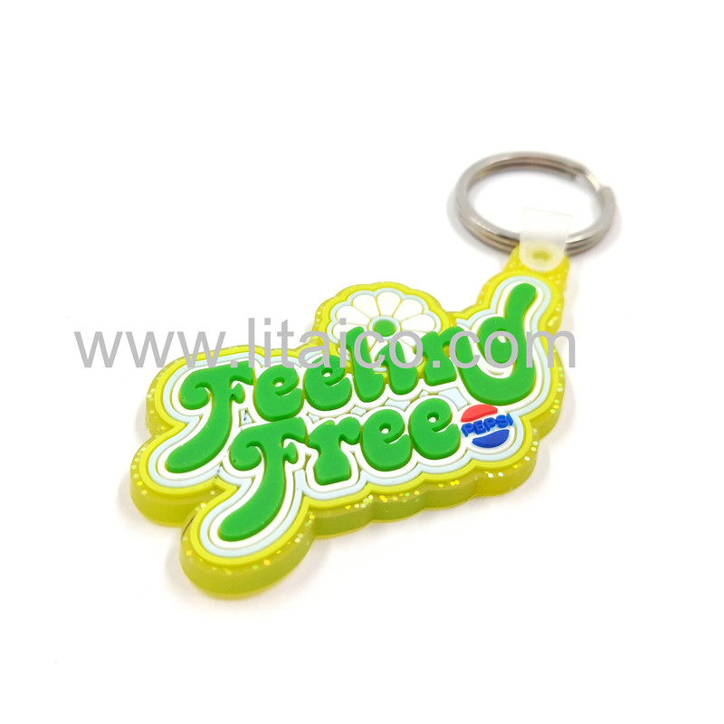 Yellow background Green letter PVC Keychain