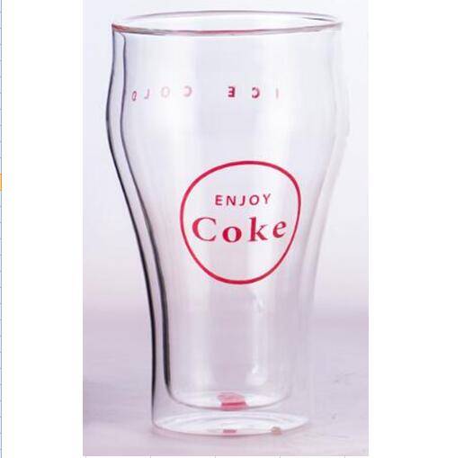 Hot Selling double wall glass cup with coca cola decal Dishwasher safe
