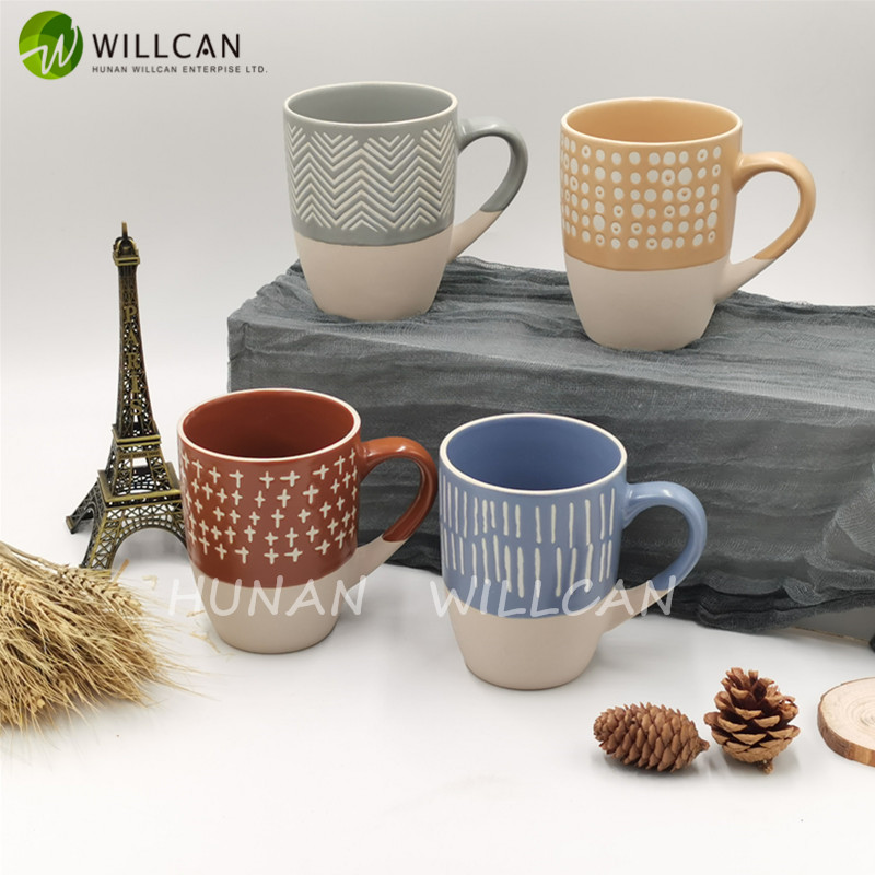 380ml Morandi color milk / coffee / hot drink mug matt finished make up soil hand painted embossed design 2021 latest design high quality