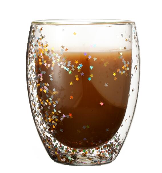 New design high borosilicate double wall glass coffee cup for home using with dishwasher safe