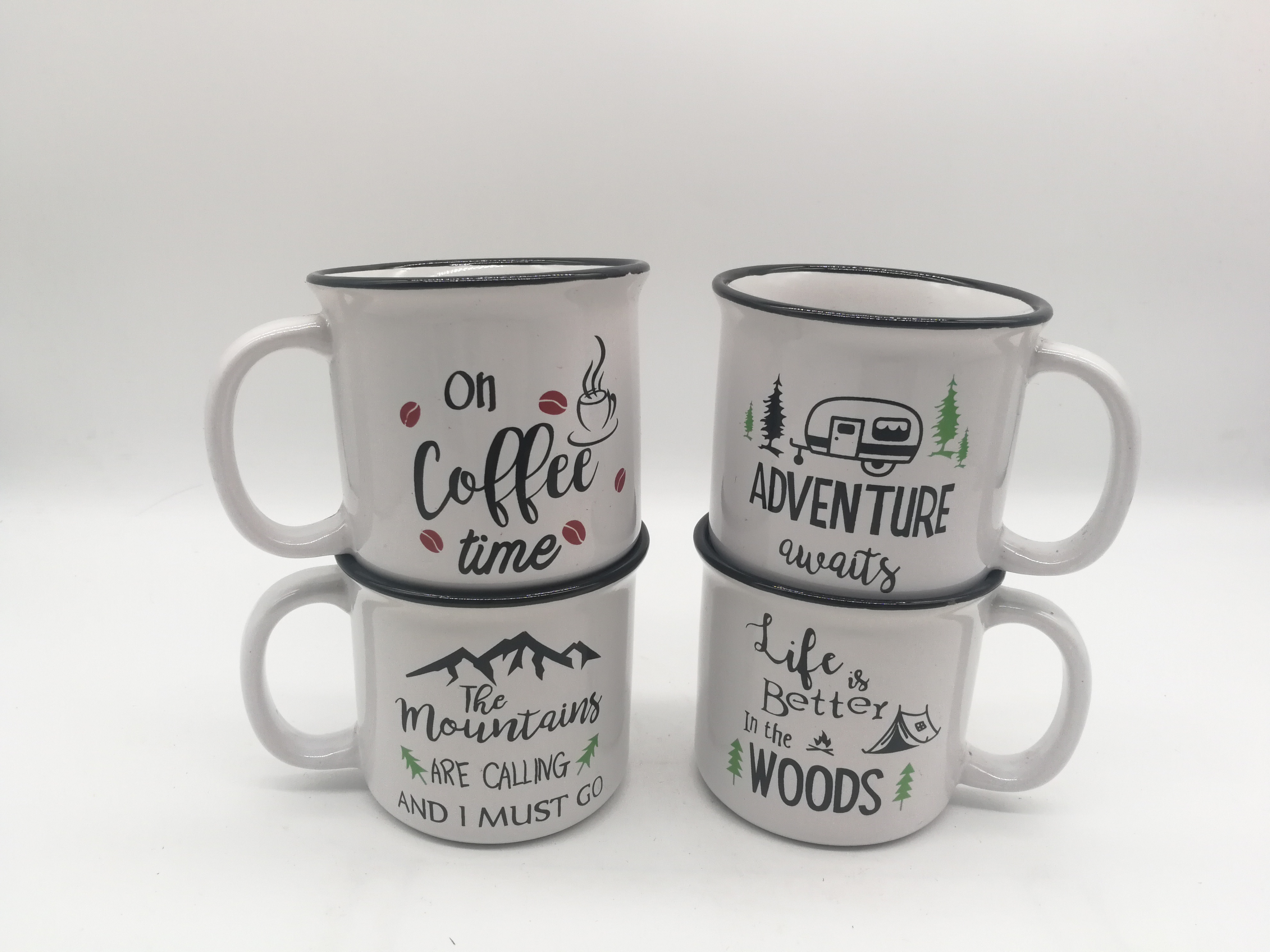 9OZ stoneware mug with decal and black rim