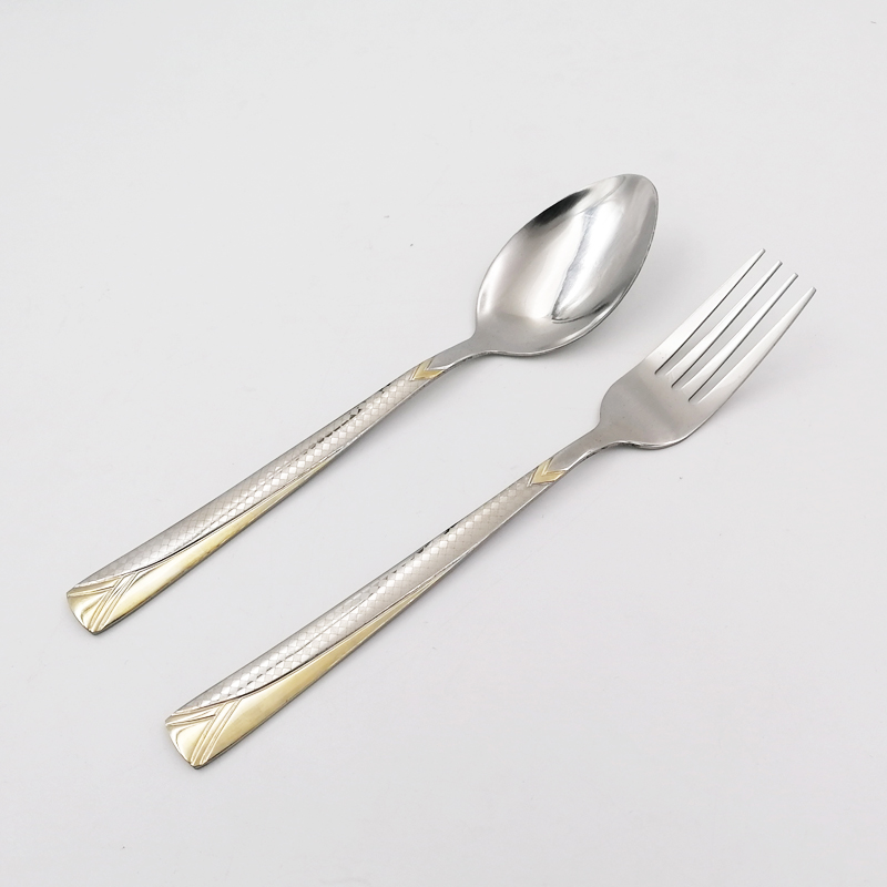 080 hand polish Laser and gold plating design stainless steel fork and spoon(OF080)